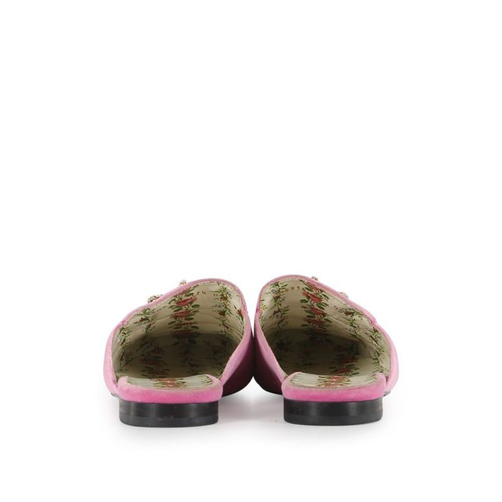 Pre Loved Gucci Pink Velvet Crystal Embellished Horsebit Princetown Mules Flats - Picture 4 of 8